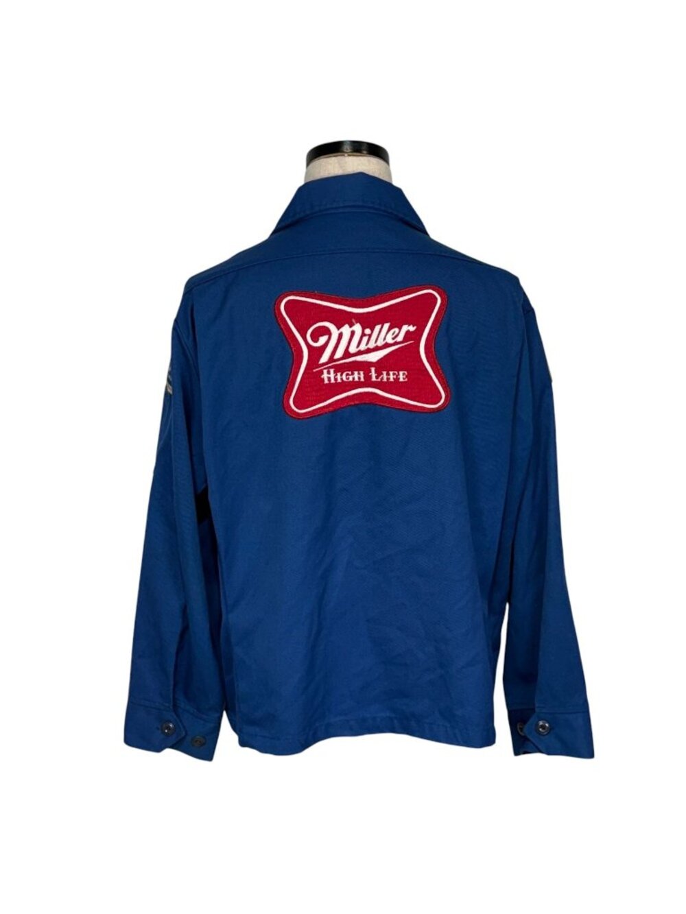 Vintage 60s Miller High Life Work Jacket Union Made Blue XL Unitog Patch Details